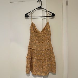 Lush Light Orange Floral Smocked Tiered Mini Dress Size S